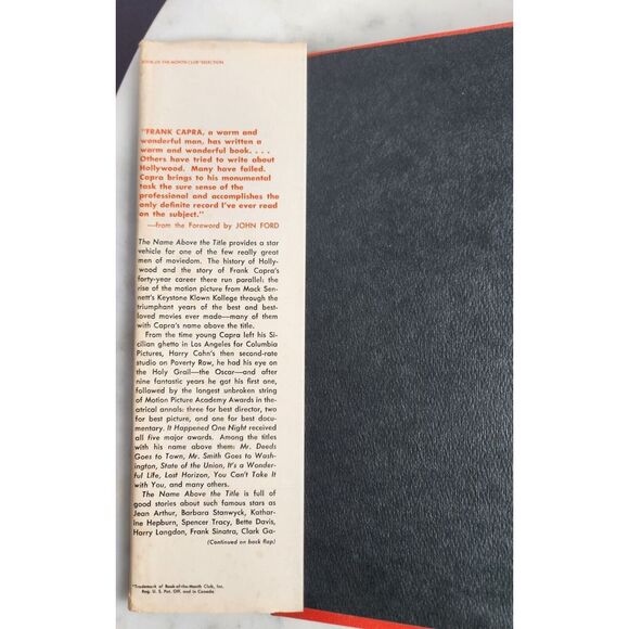 Frank Capra The Name Above The Title: An Autobiography Hardcover Hollywood Book - Picture 2 of 16